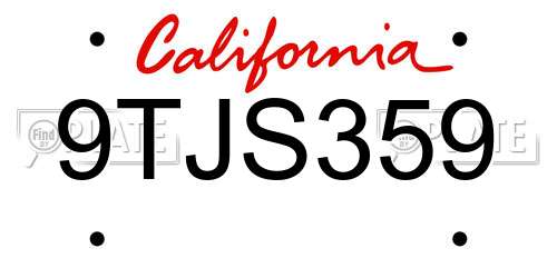 9TJS359 California License Plate