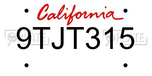 9TJT315 California License Plate