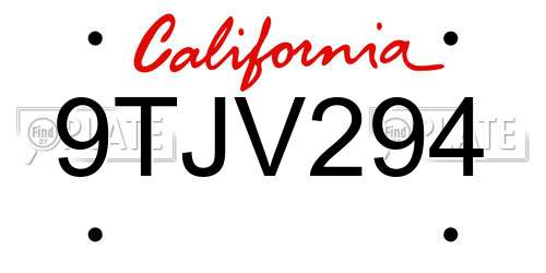 9TJV294 California License Plate