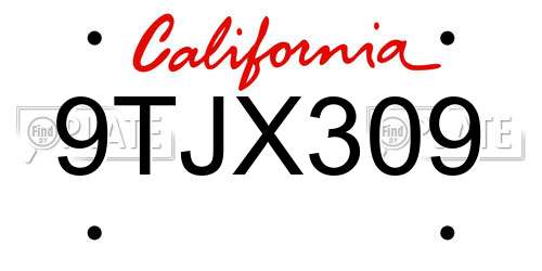 9TJX309 California License Plate