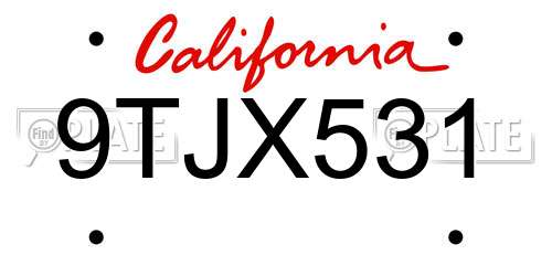 9TJX531 California License Plate
