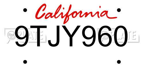 9TJY960 California License Plate