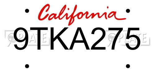 9TKA275 California License Plate
