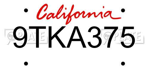 9TKA375 California License Plate