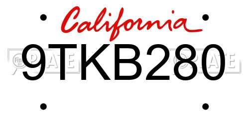 9TKB280 California License Plate