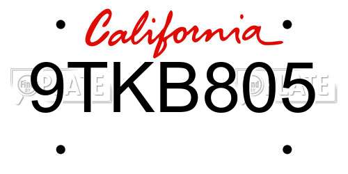 9TKB805 California License Plate