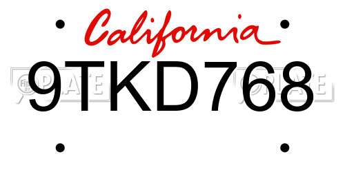 9TKD768 California License Plate