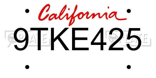 9TKE425 California License Plate