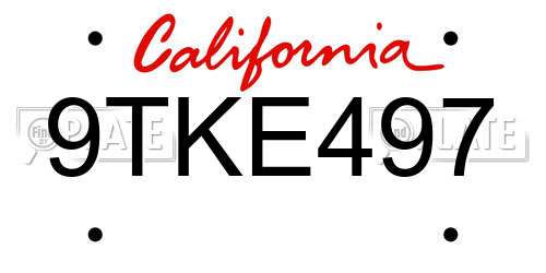 9TKE497 California License Plate