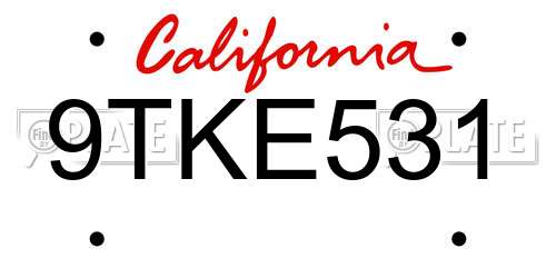 9TKE531 California License Plate