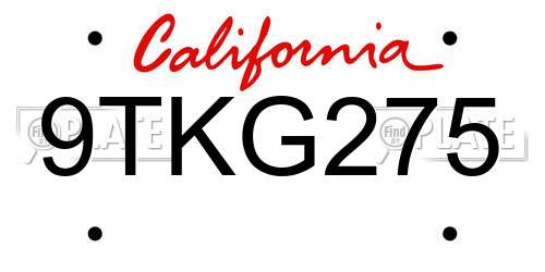 9TKG275 California License Plate
