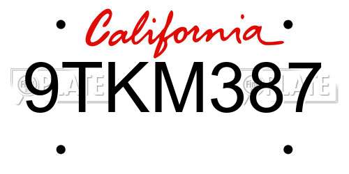 9TKM387 California License Plate