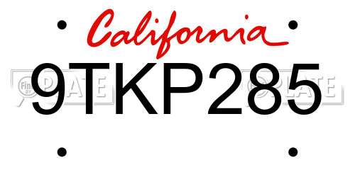 9TKP285 California License Plate
