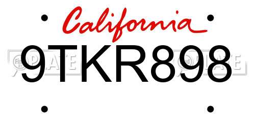 9TKR898 California License Plate