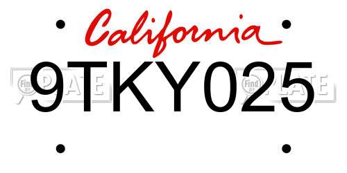 9TKY025 California License Plate