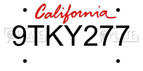 9TKY277 California License Plate