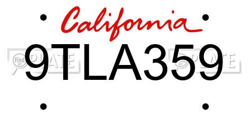 9TLA359 California License Plate
