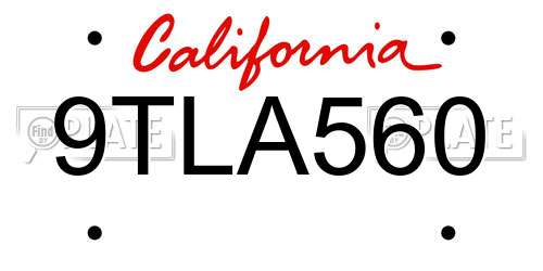 9TLA560 California License Plate