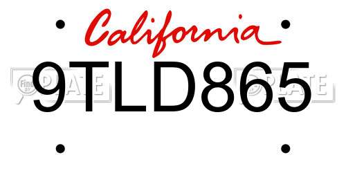 9TLD865 California License Plate