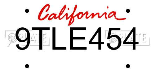 9TLE454 California License Plate