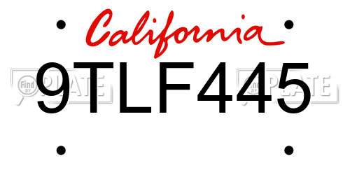 9TLF445 California License Plate