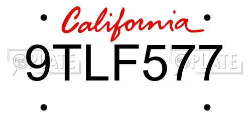 9TLF577 California License Plate