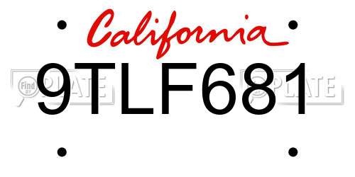 9TLF681 California License Plate