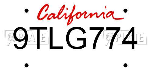 9TLG774 California License Plate