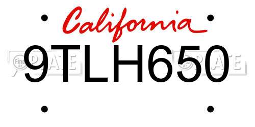 9TLH650 California License Plate