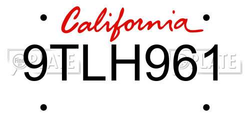 9TLH961 California License Plate