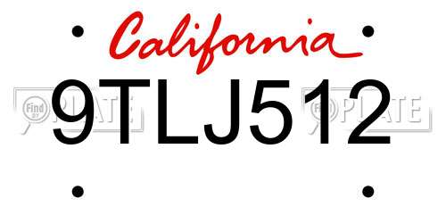 9TLJ512 California License Plate