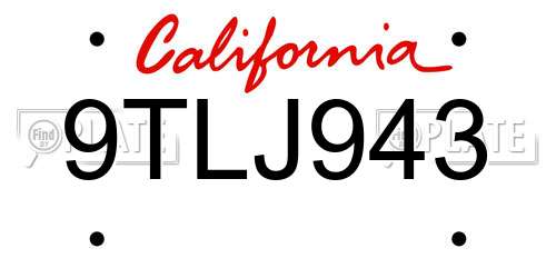 9TLJ943 California License Plate