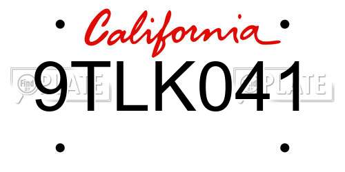 9TLK041 California License Plate