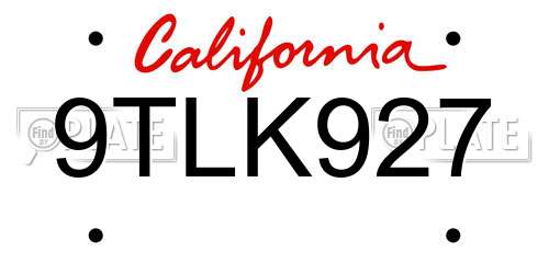 9TLK927 California License Plate