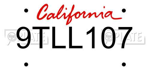 9TLL107 California License Plate