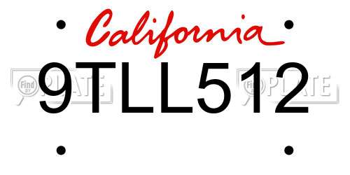 9TLL512 California License Plate