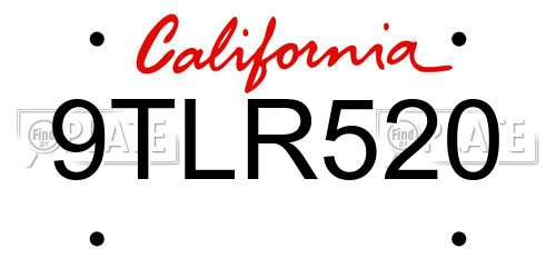 9TLR520 California License Plate