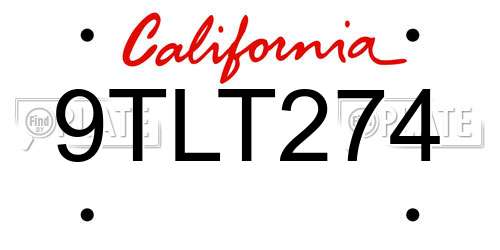 9TLT274 California License Plate