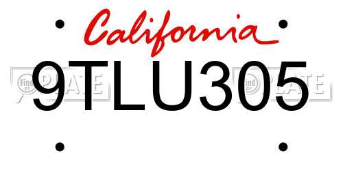 9TLU305 California License Plate