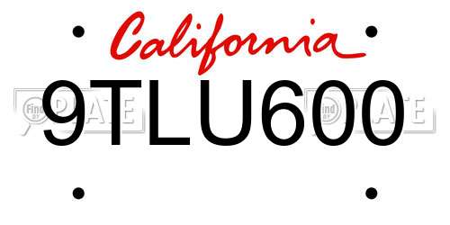 9TLU600 California License Plate