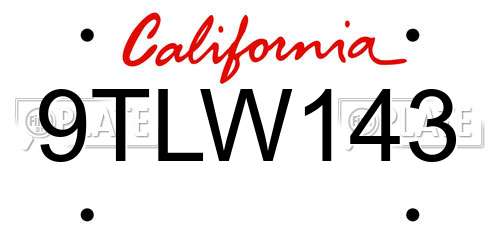 9TLW143 California License Plate