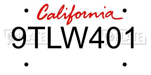 9TLW401 California License Plate