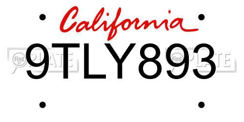9TLY893 California License Plate
