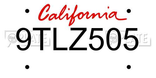 9TLZ505 California License Plate