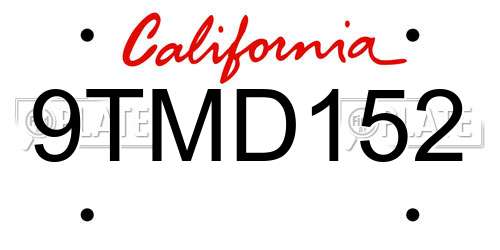 9TMD152 California License Plate