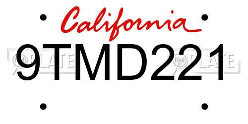 9TMD221 California License Plate