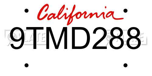 9TMD288 California License Plate