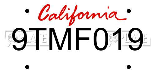 9TMF019 California License Plate