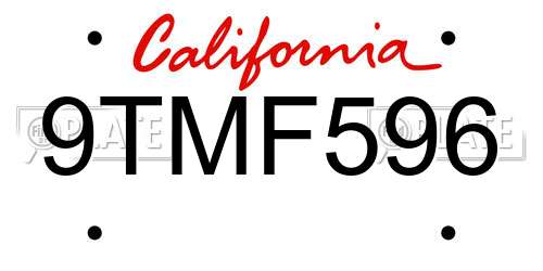 9TMF596 California License Plate