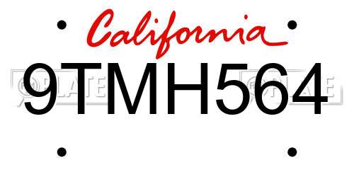 9TMH564 California License Plate